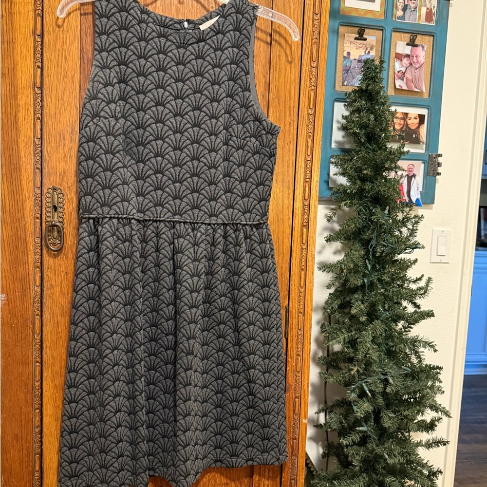 LOFT Charcoal and Black Art Deco Midi Dress